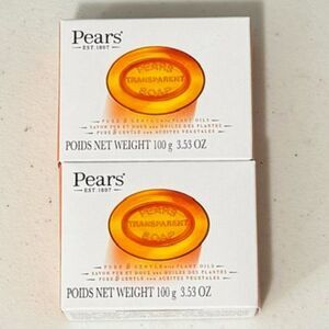 NEW Set of 2 PEARS Amber Transparent Bar Soap w Glycerin and Natural Oils 3.5oz